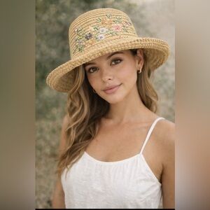 Cappelli Straworld Tan Wide-Brimmed Embroidered Hat